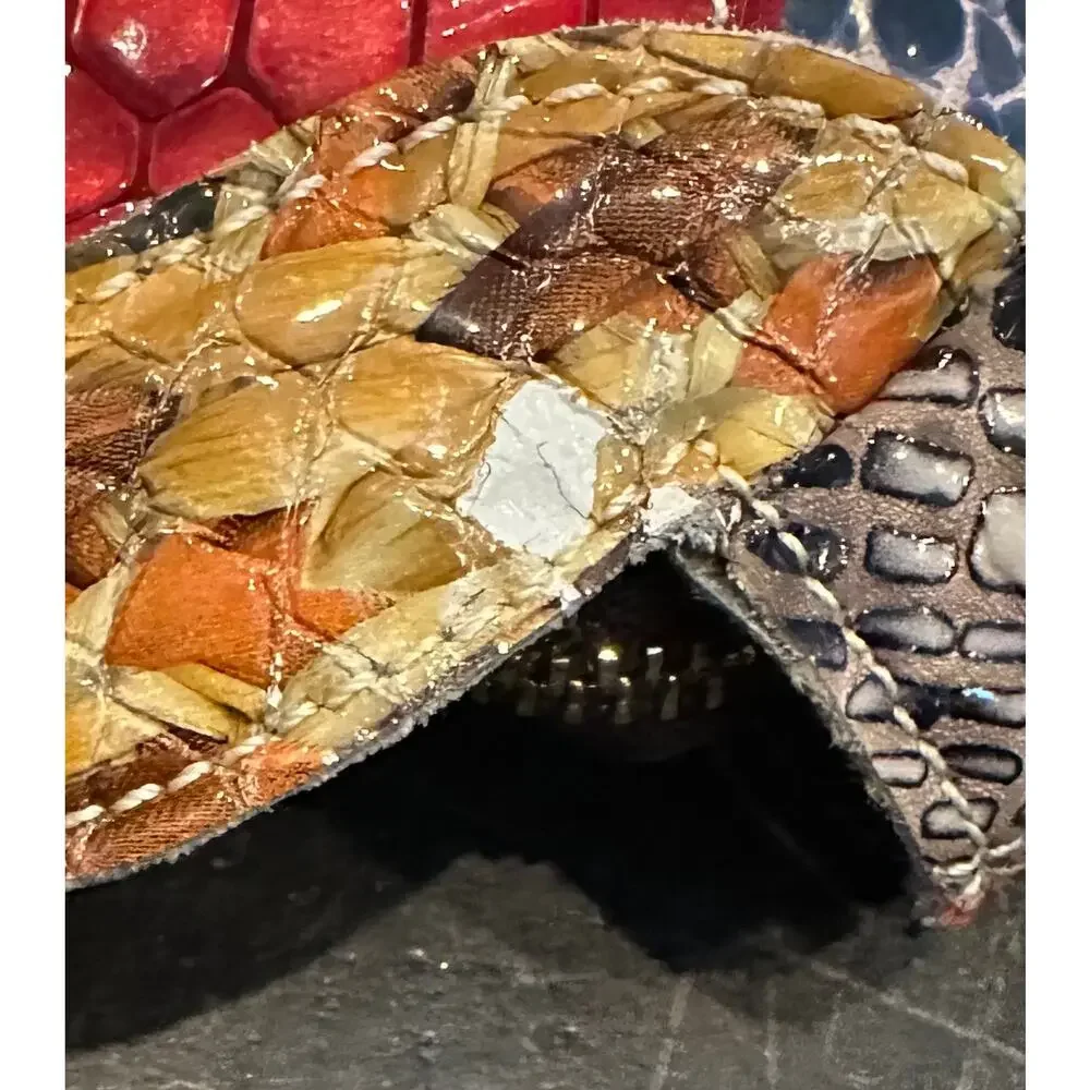 Vintage Leather Snake Blocks Patchwork Handbag Satchel Tote Shoulder Bag